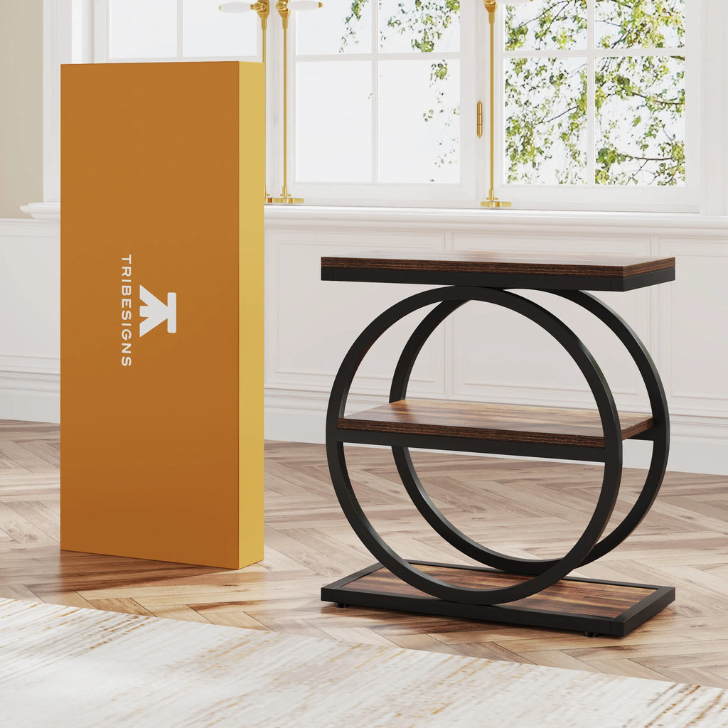 Industrial Metal and wooden Small Sofa Side Table