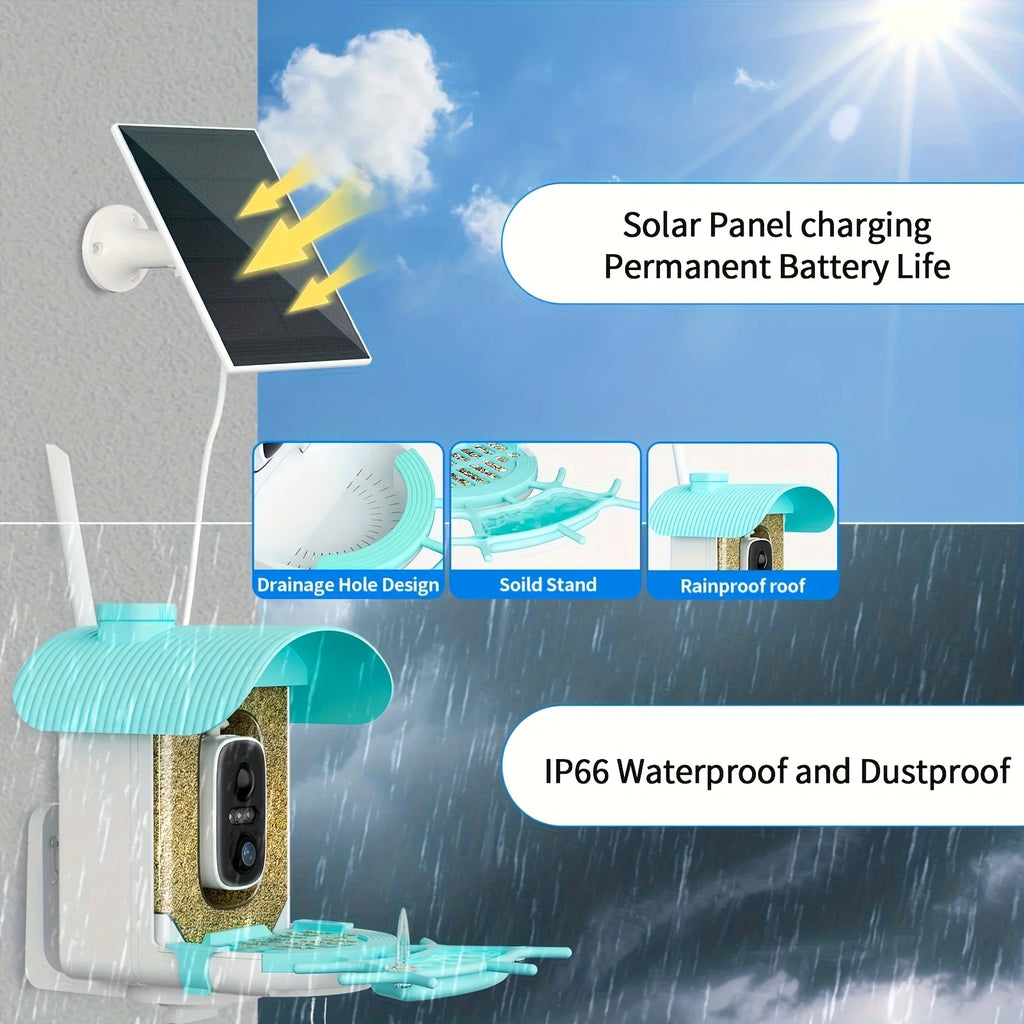 AI Smart Bird Feeder with Camera, Solar Powered,