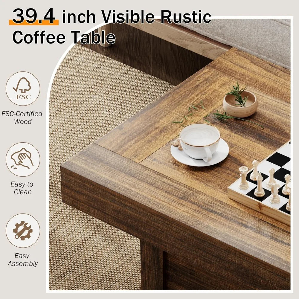 Rustic Wooden Pedestal  Center Table with X-Design