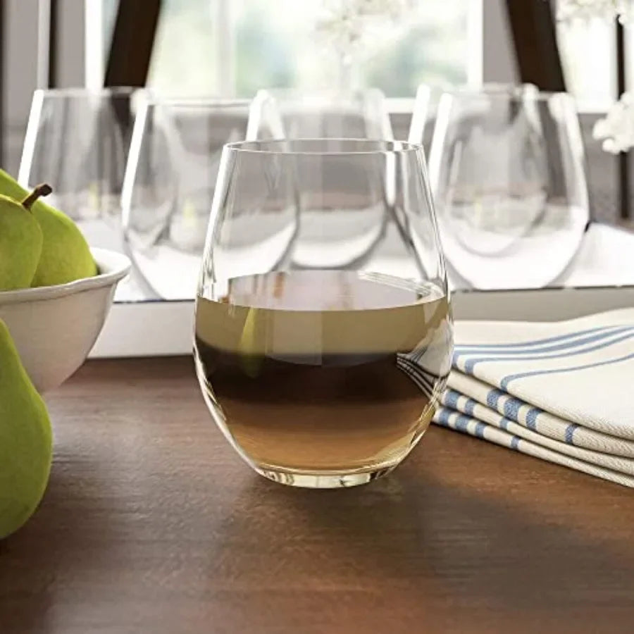Stemless Wine Glass, Red and White 18oz Stemless Wine Glass Set of 6, Drink Glasses with Durable Chip Resistant Rim, Large Wine