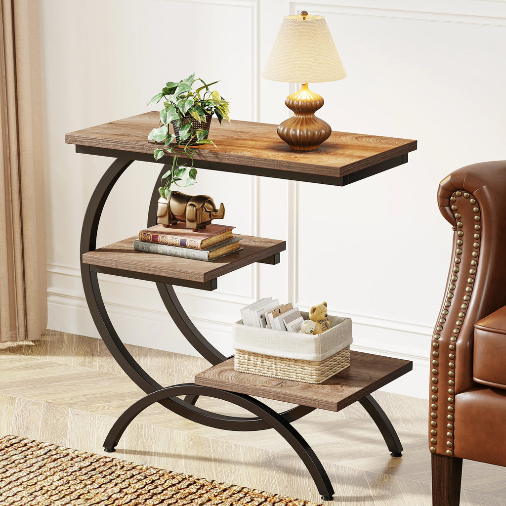 Industrial 3-tier C-Shaped End Table