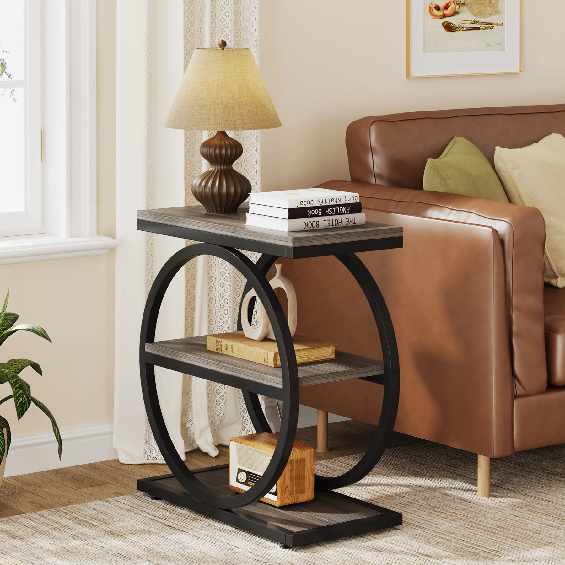 Industrial Metal and wooden Small Sofa Side Table