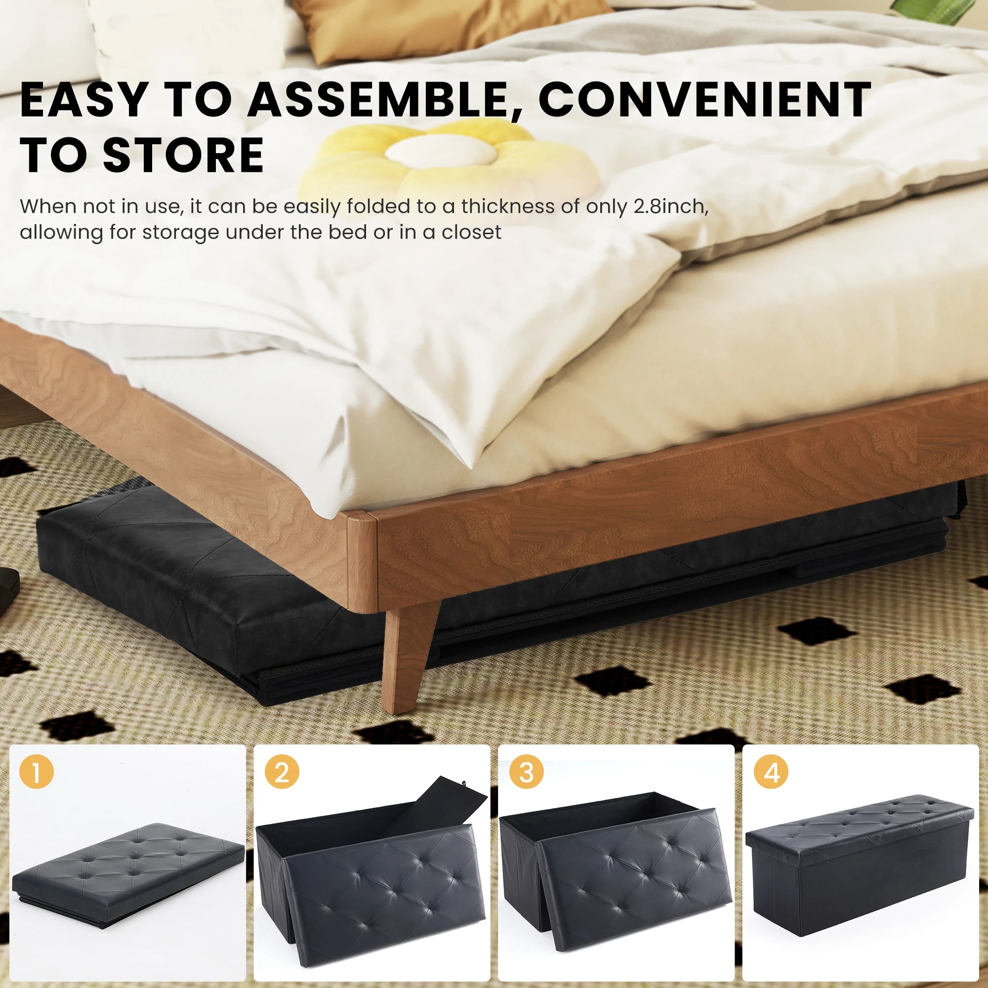 43 Inches Faux Leather Folding Ottoman Storage Footstool