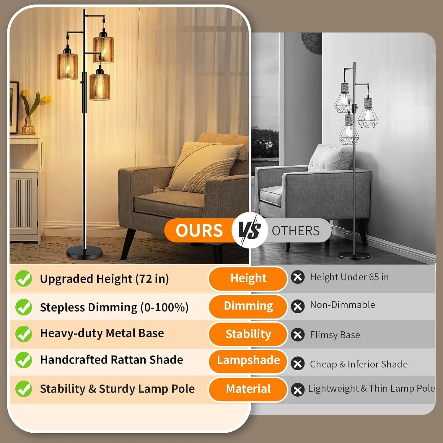 Rattan Boho Floor Lamp For Living Room
