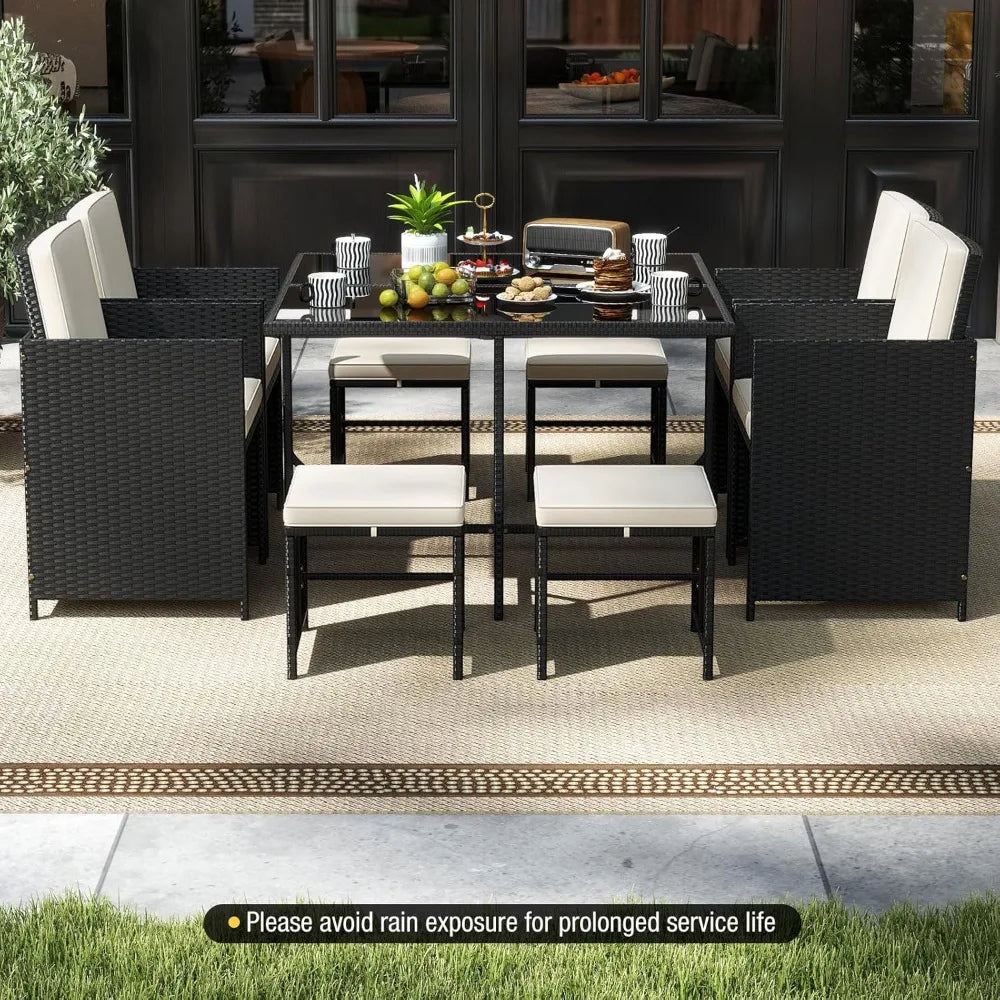 9 Piece Patio Dining Set, with Tempered Glass