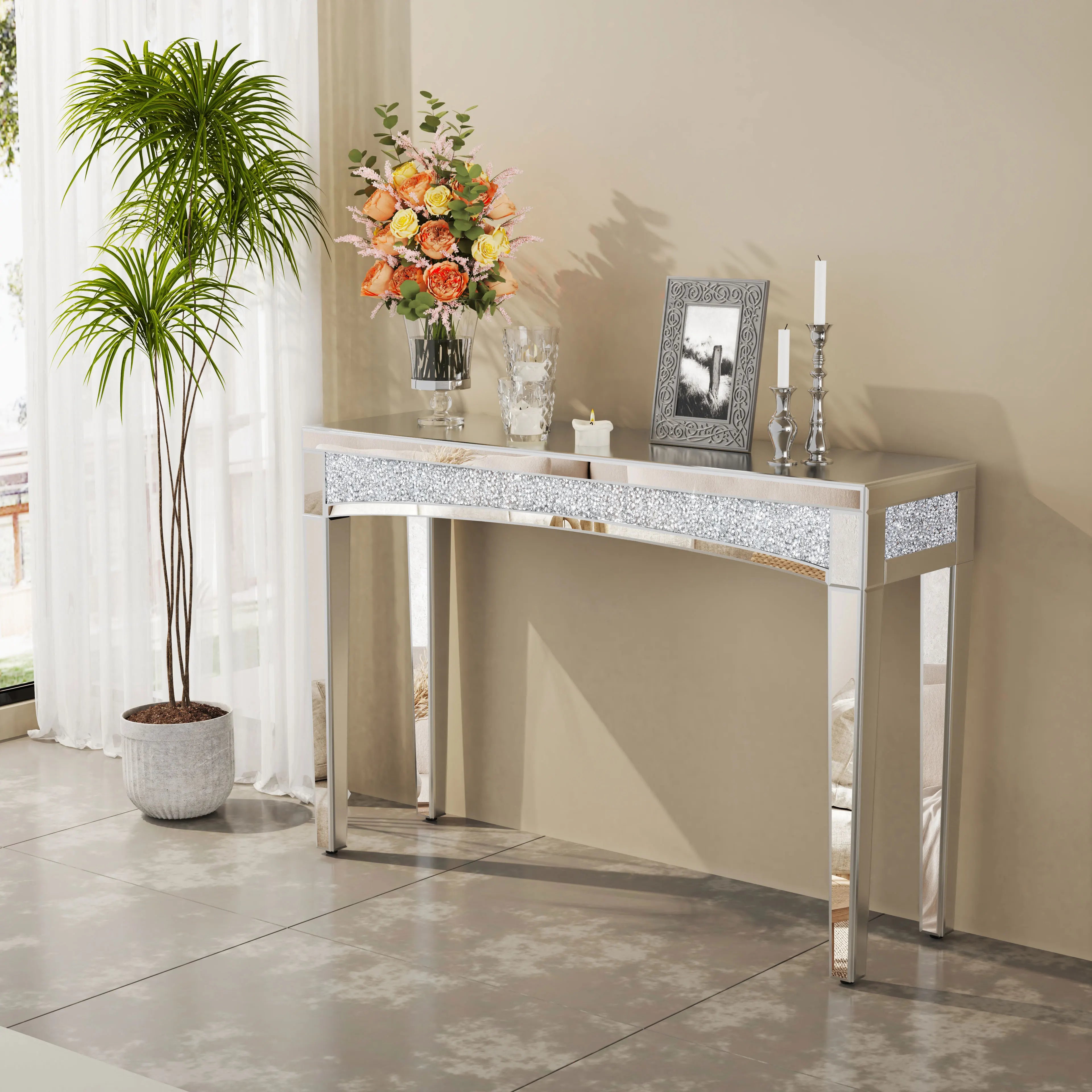 Mirrored  Silver Console Table