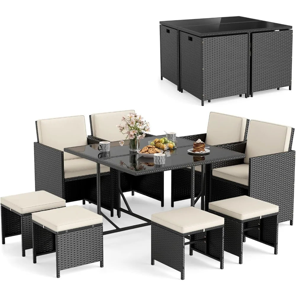 9 Piece Patio Dining Set, with Tempered Glass