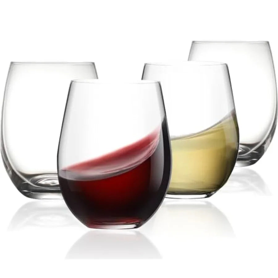 Stemless Wine Glass, Red and White 18oz Stemless Wine Glass Set of 6, Drink Glasses with Durable Chip Resistant Rim, Large Wine