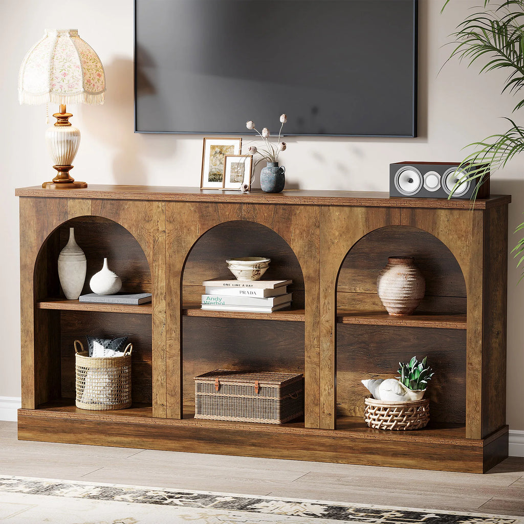 3 Tier Farmhouse Console Table, 63-Inch Long
