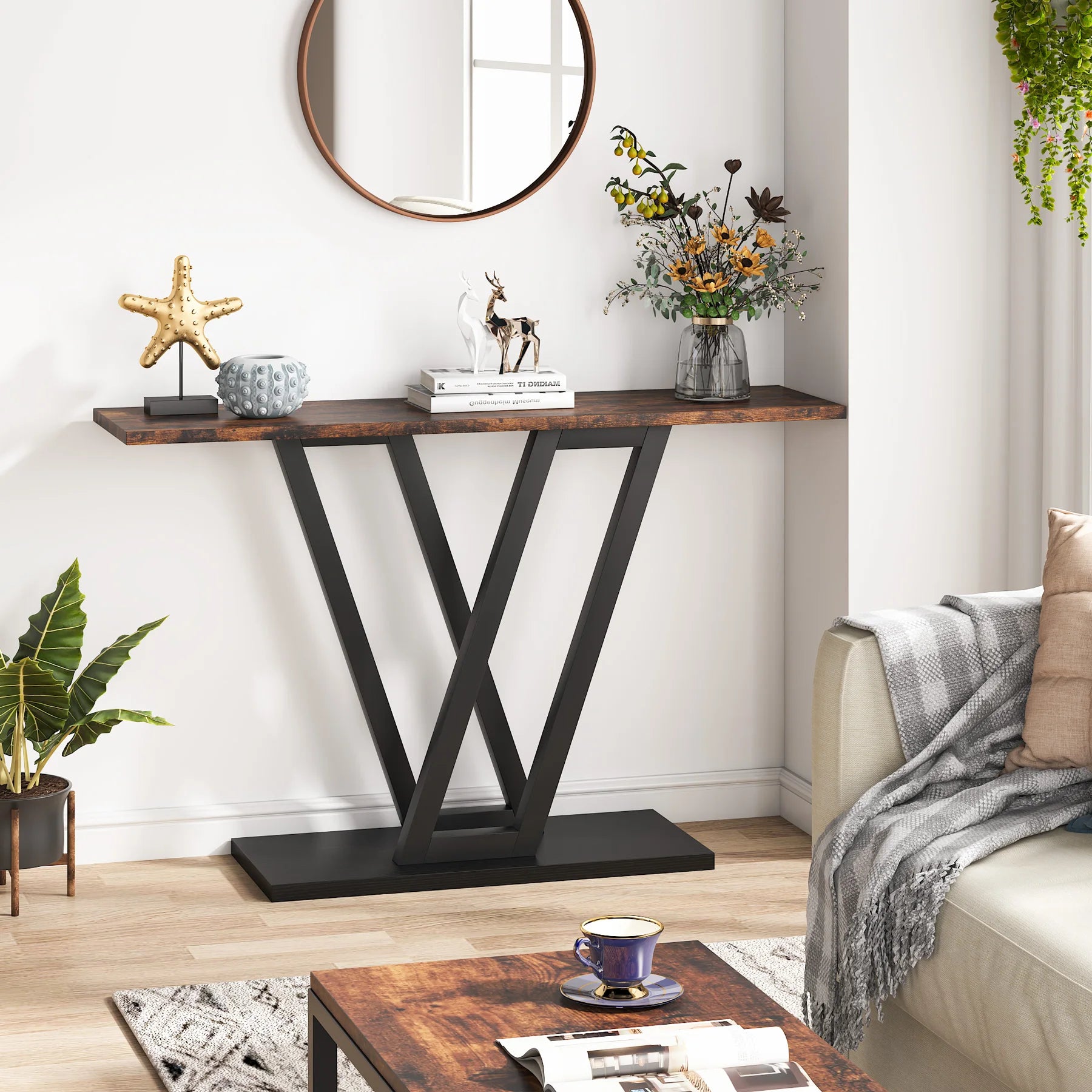 43 Inch Industrial Entryway Console Table