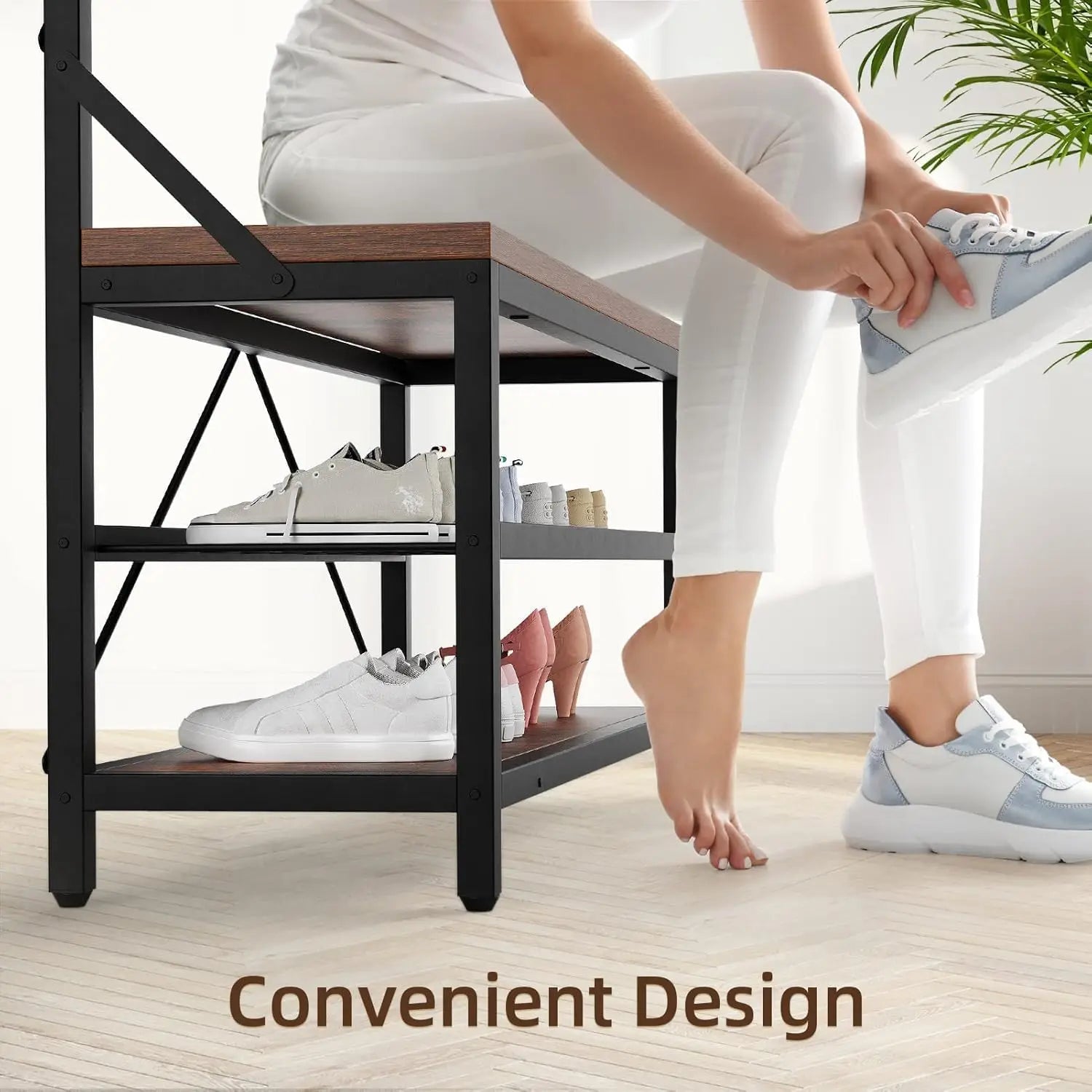 Industrial Hall Tree Coat Rack with Bench & Shoe Storage