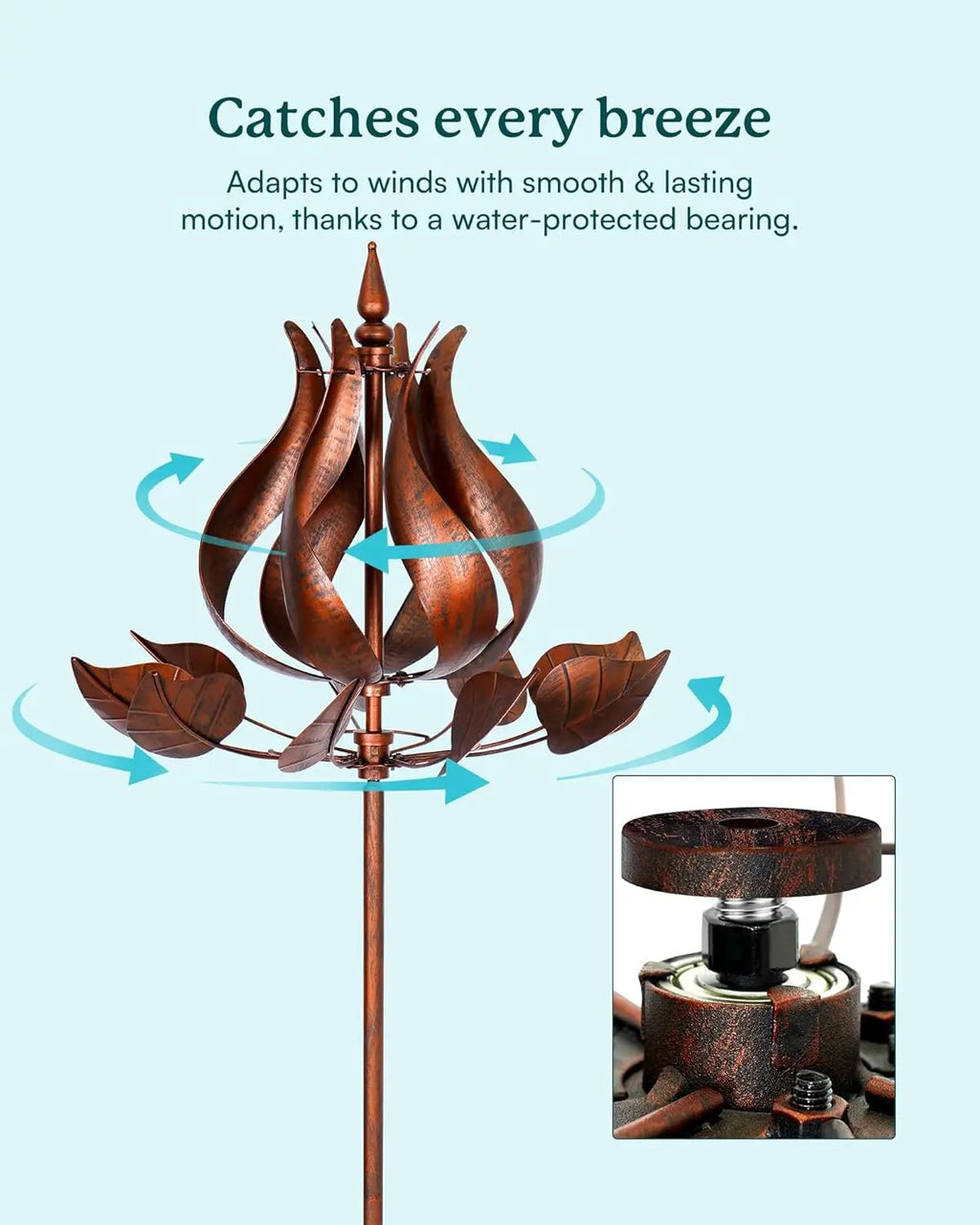 Large Tulip Metal Wind Spinner for Garden Decor, 24"W x 75"H with Stake - Outdoor Yard Lawn Ornament