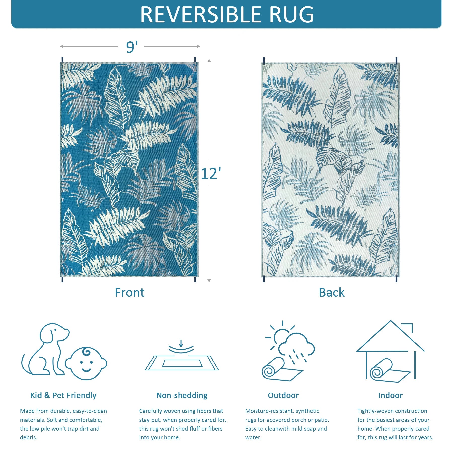 9‘x12' Outdoor Rug Waterproof  Rug Patio Rug Indoor Outdoor