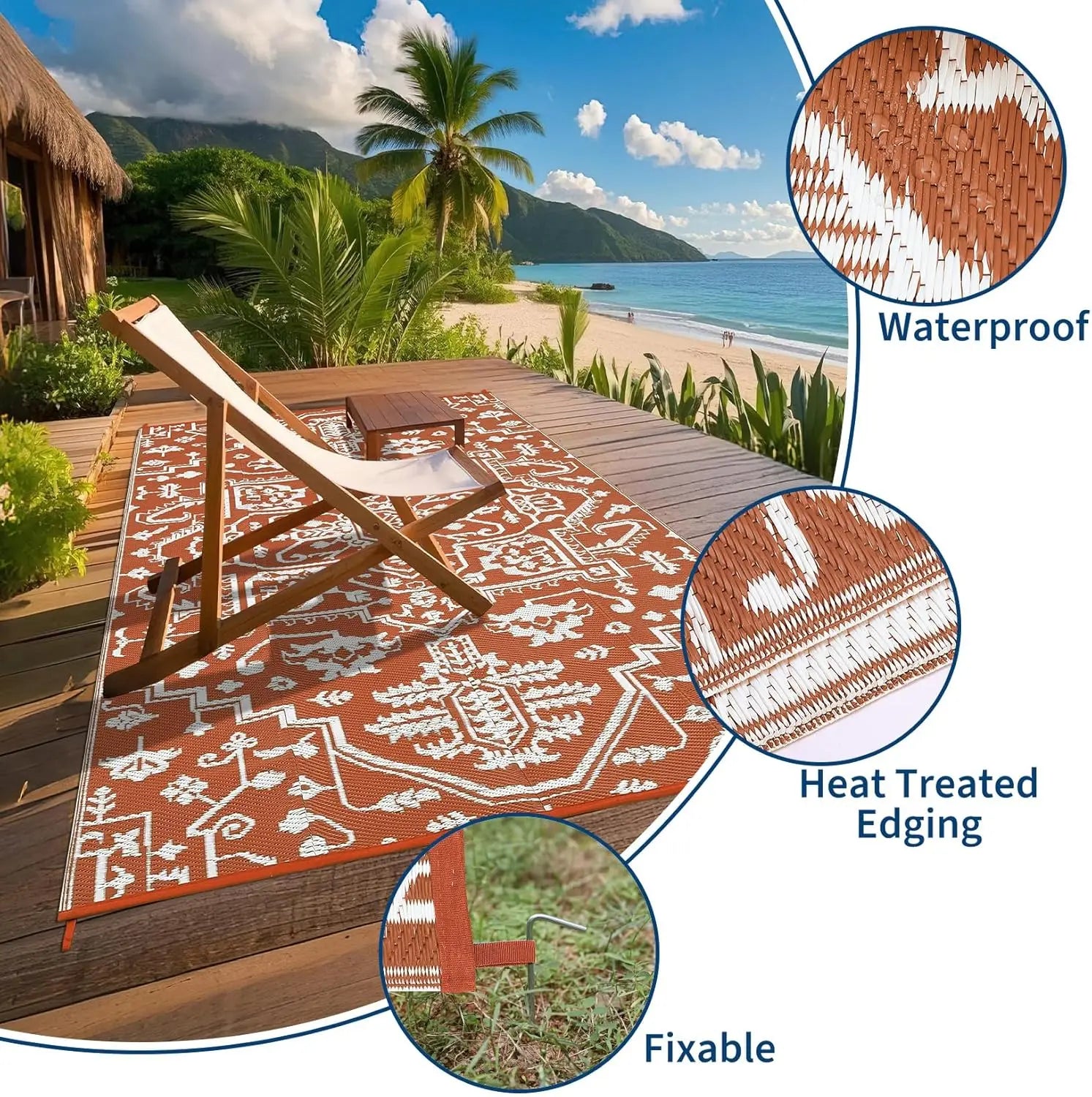Waterproof Outdoor Area Rug Stain-Resistant
