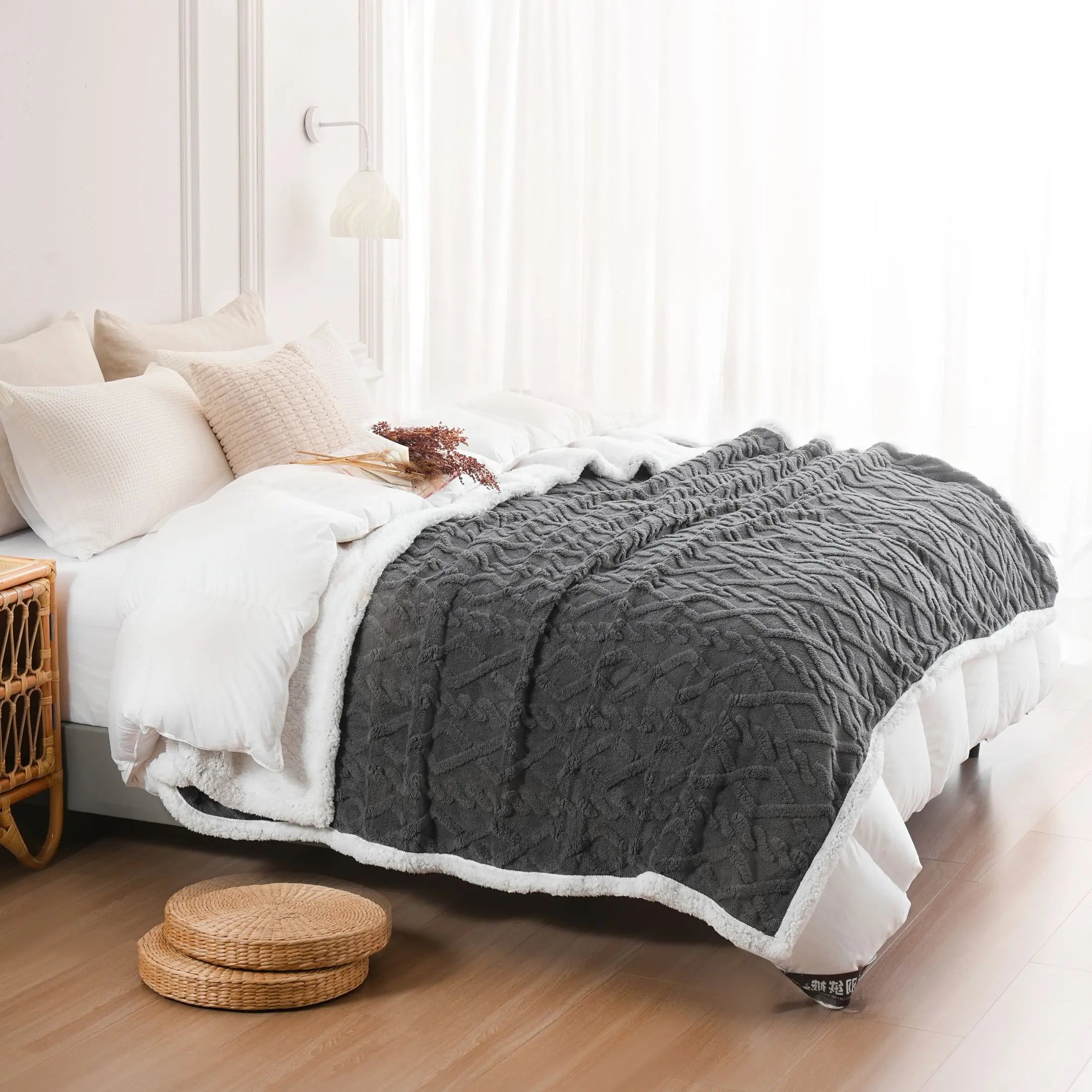 1pc Jacquard Sherpa Weighted Blanket  6llbs