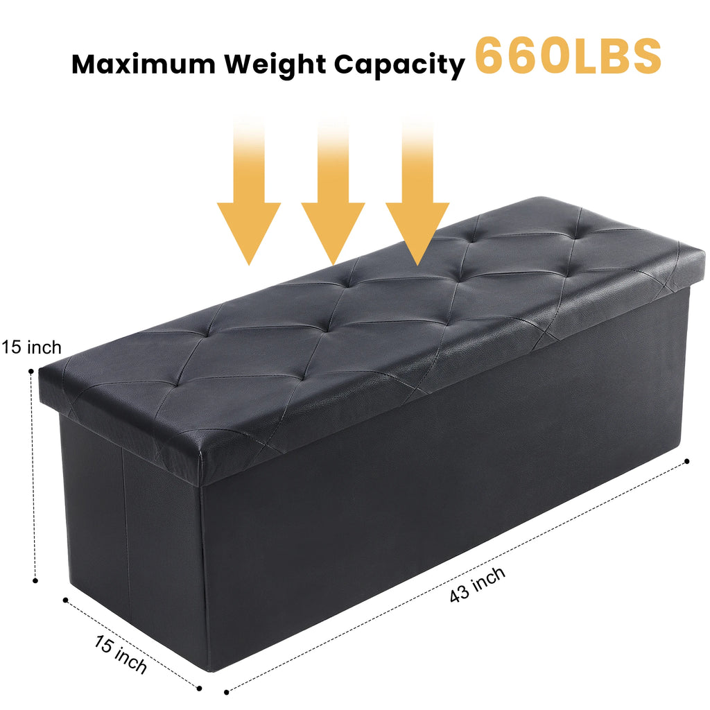 43 Inches Faux Leather Folding Ottoman Storage Footstool