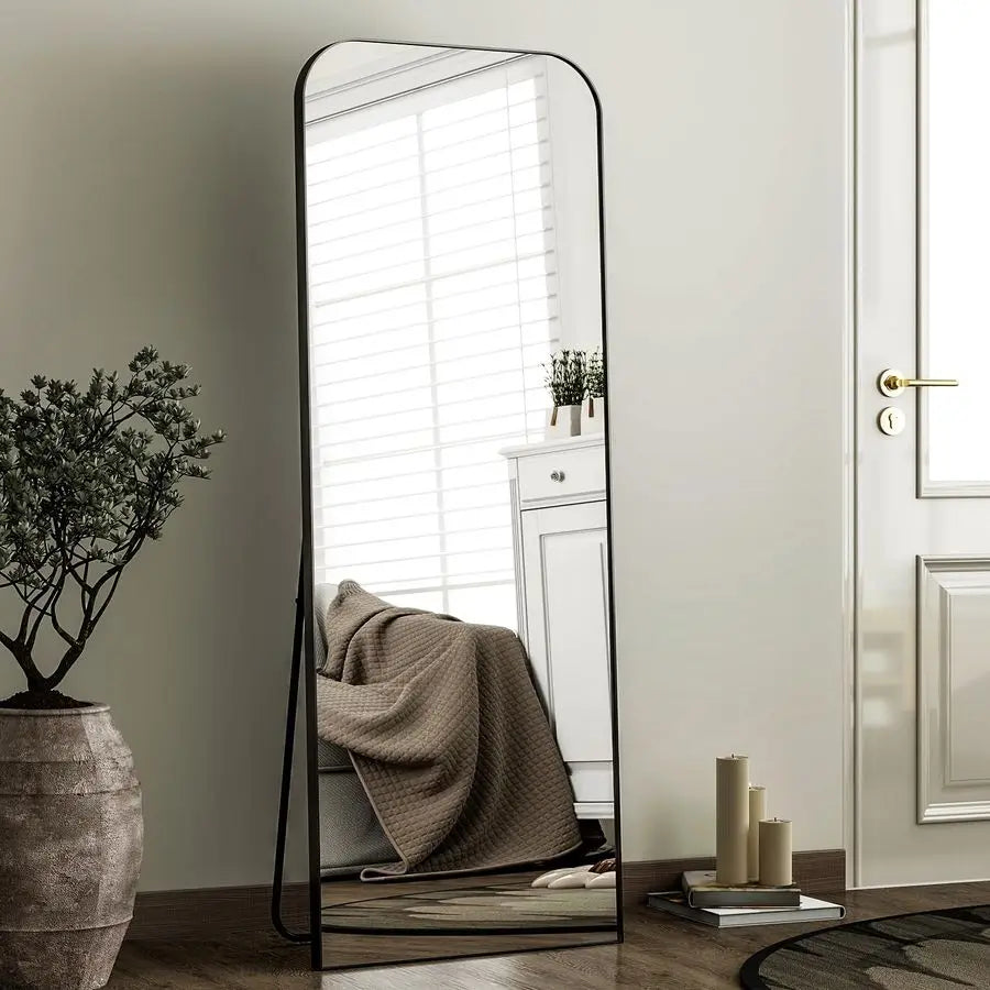 Full Length Mirror, Black Rounded Corner Aluminum Frame