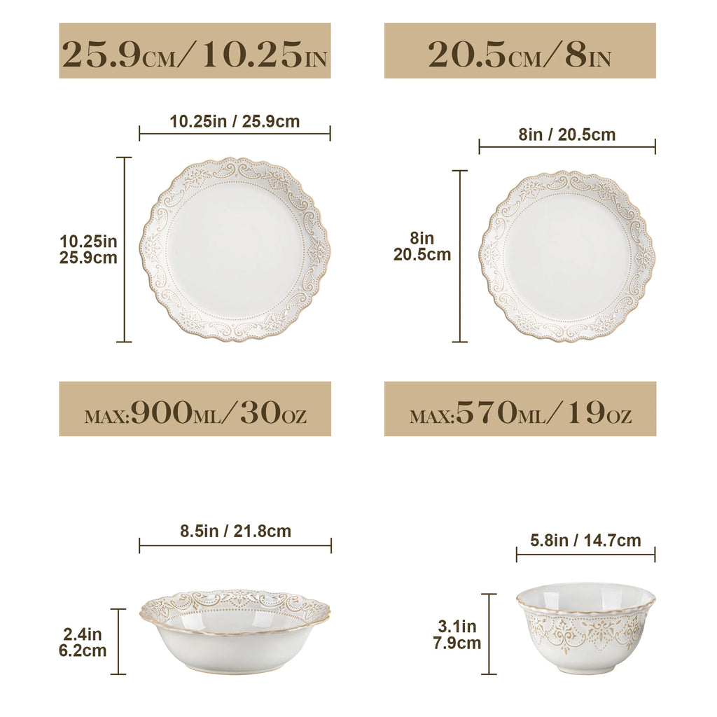 White Relief Stoneware Dinnerware Set