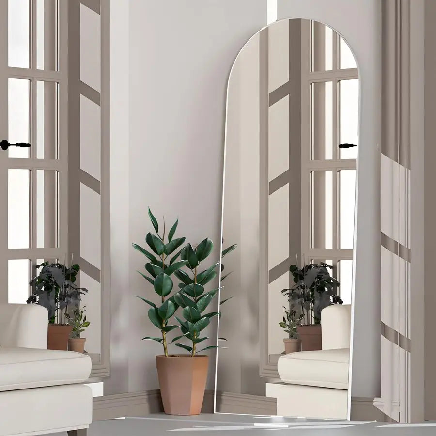 White Arch Full Length Floor Mirror with Stand