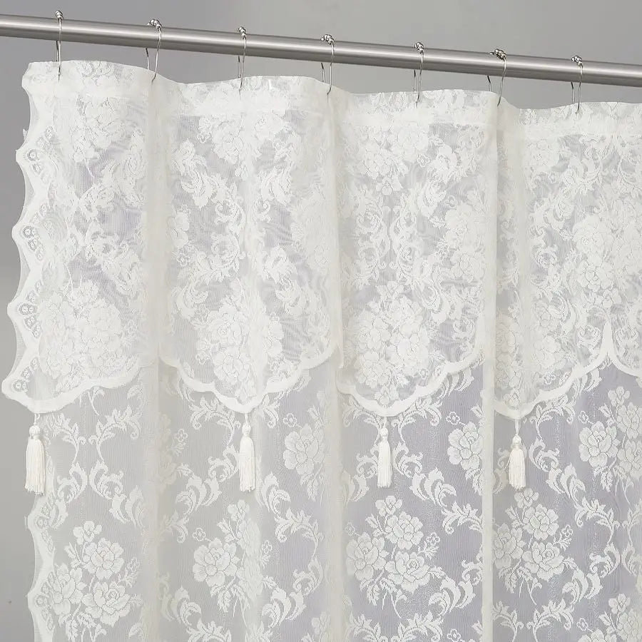 Ivory Shower Curtain with Attached Valance