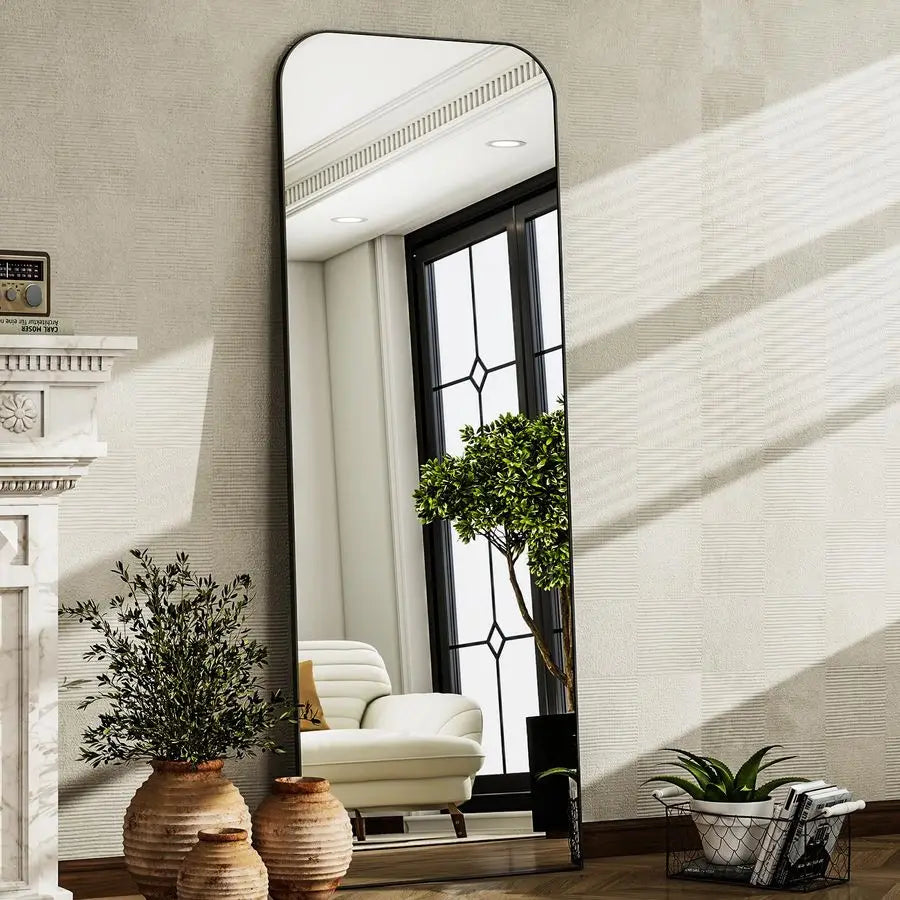 Full Length Mirror, Black Rounded Corner Aluminum Frame