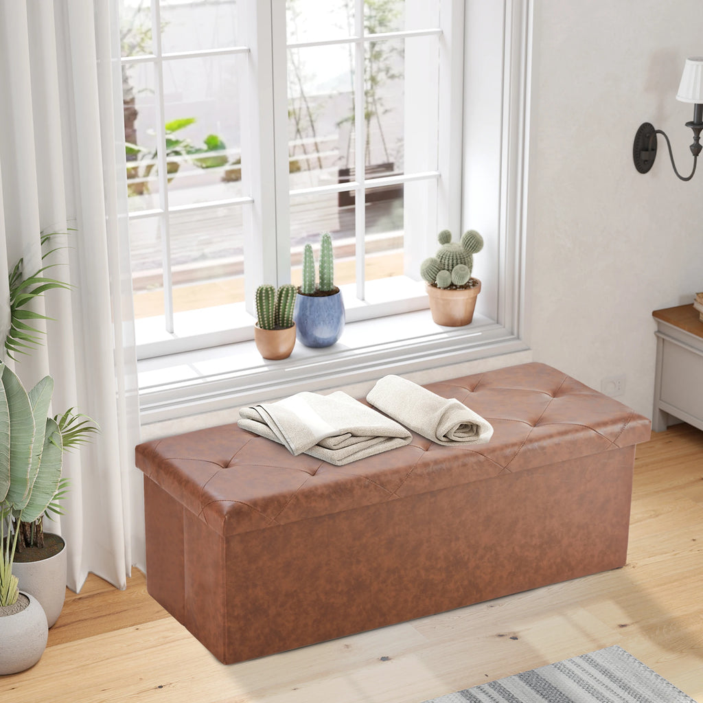 43 Inches Faux Leather Folding Ottoman Storage Footstool