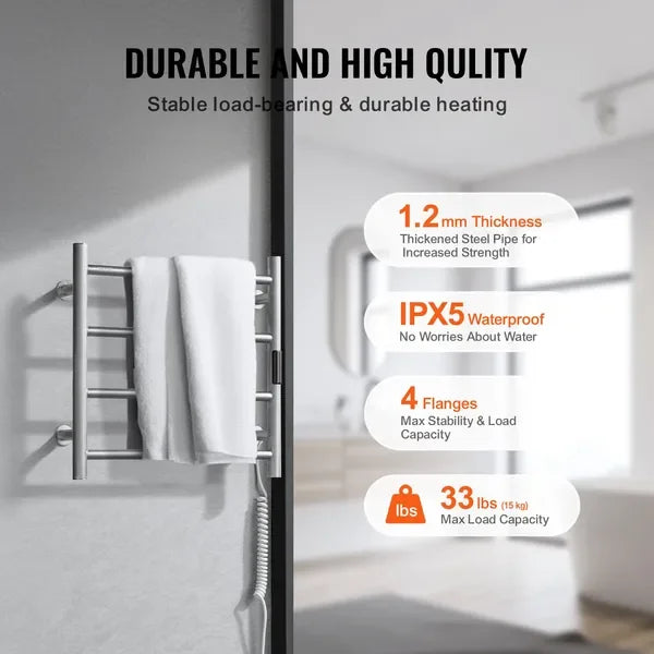 4-Bar Towel Warmer Rack Wall Mounted Heated Towel Rack for Bathroom Silver