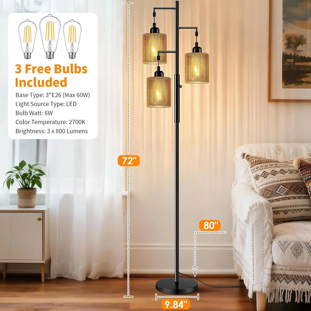 Rattan Boho Floor Lamp For Living Room