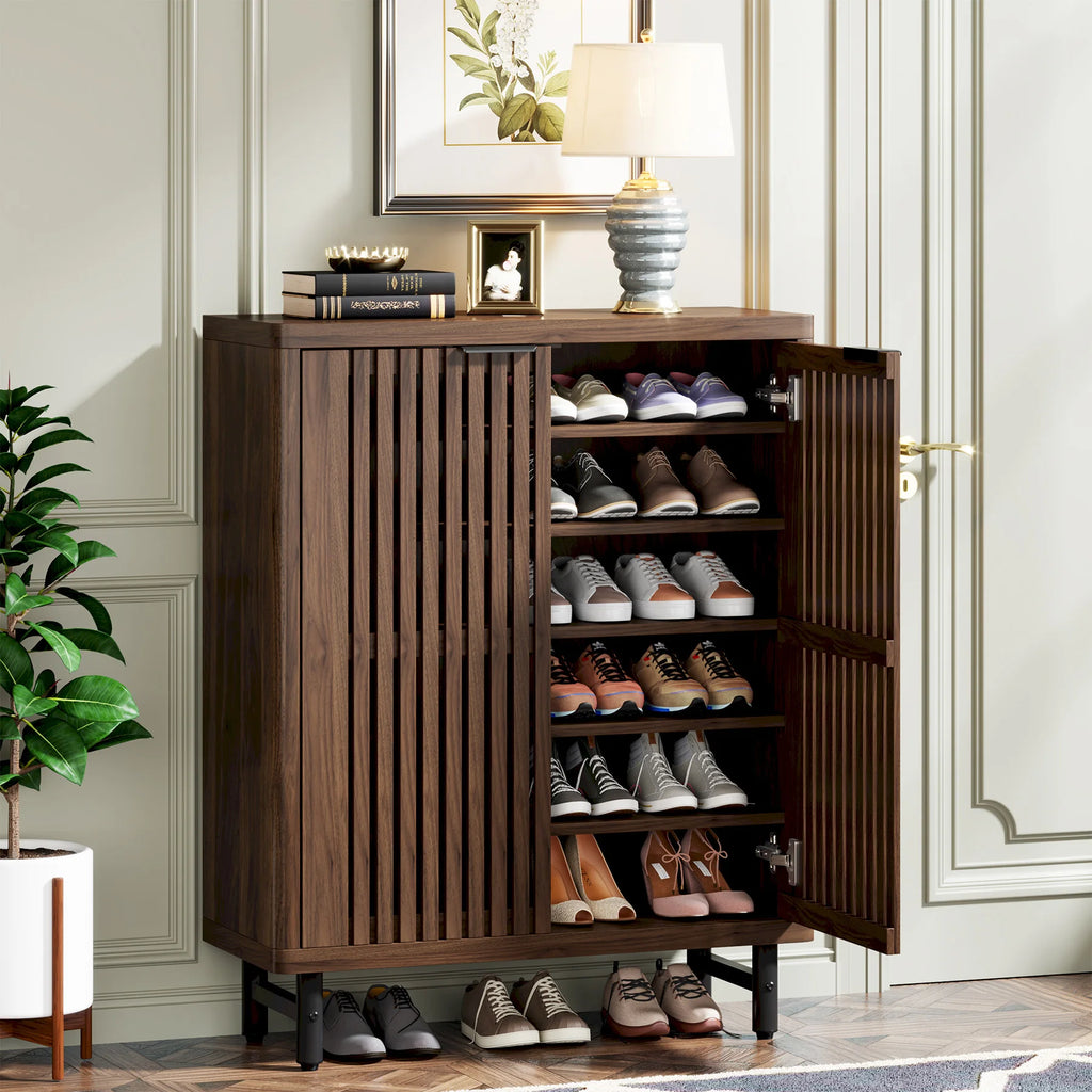6-Tier Shoe Cabinet with Louvered Doors,