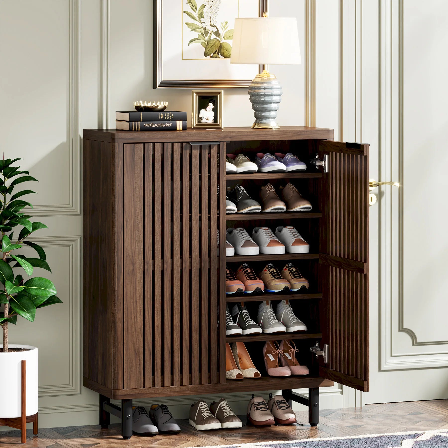 6-Tier Shoe Cabinet with Louvered Doors,