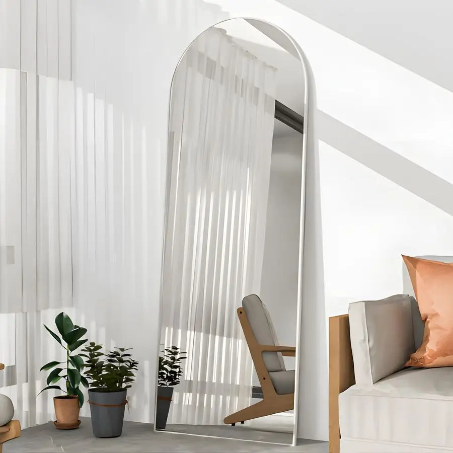 White Arch Full Length Floor Mirror with Stand