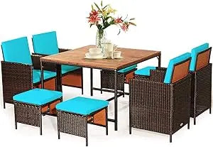 9 Piece Patio Dining Set, with Tempered Glass