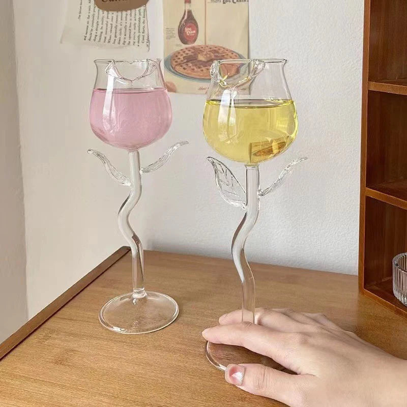 Rose-Shaped Red Wine Glasses
