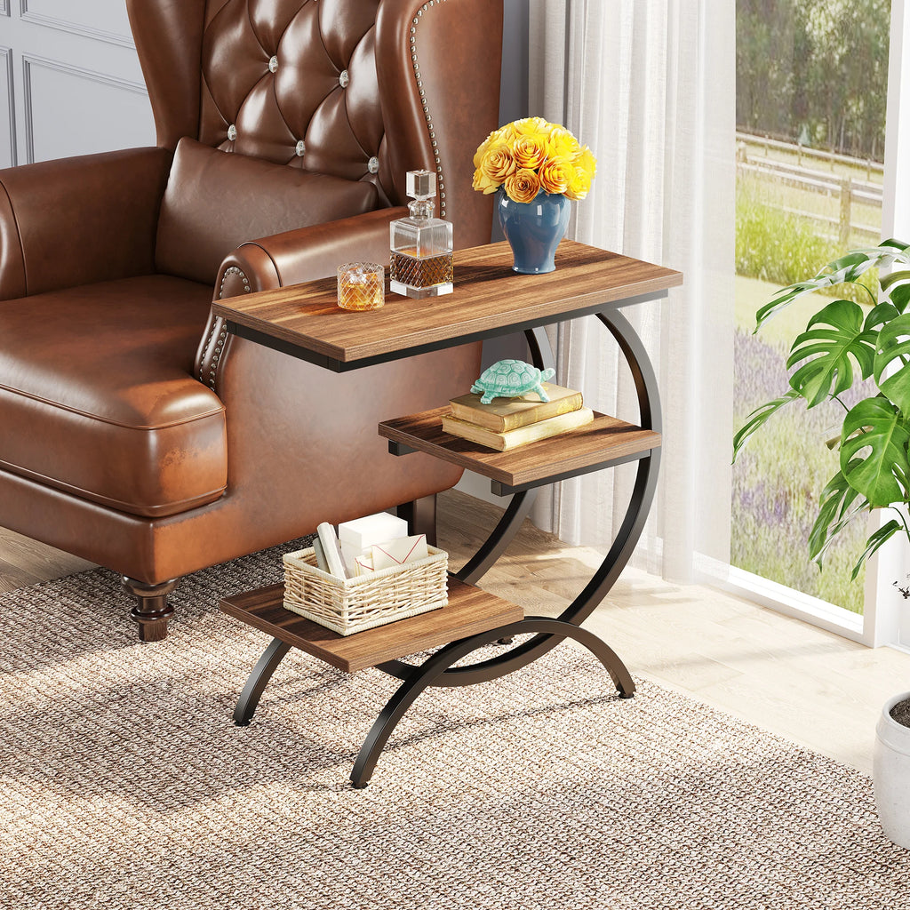 Industrial 3-tier C-Shaped End Table