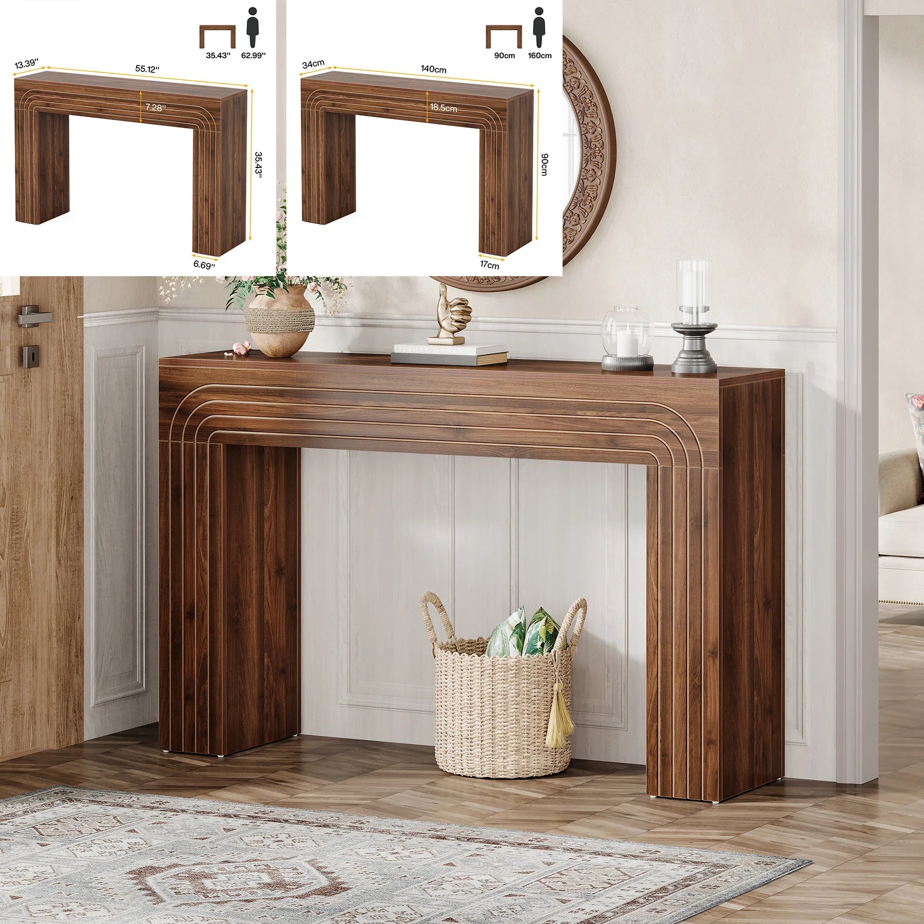 63-Inch Long Farmhouse Wooden  Console Table