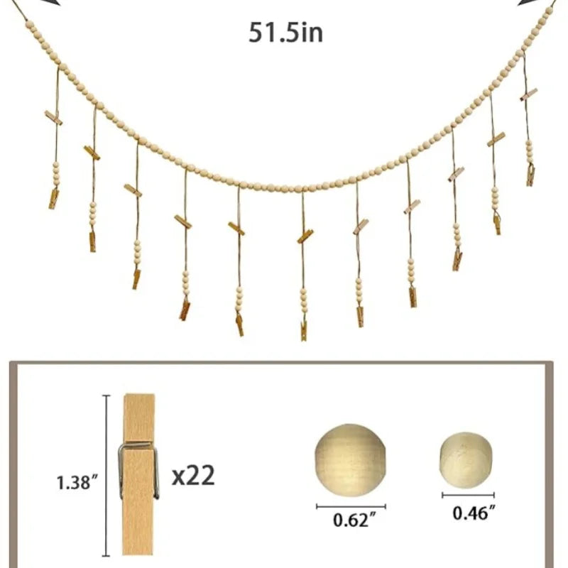 Hanging Photo Display Wooden Bead Garland