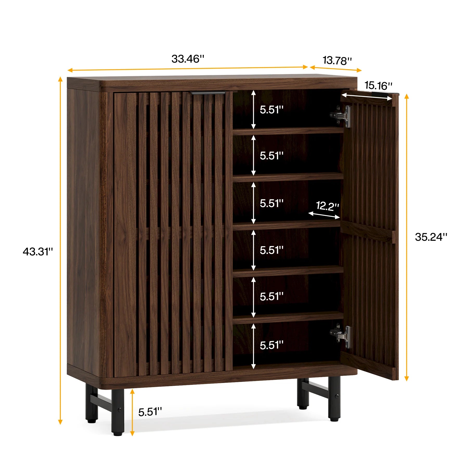 6-Tier Shoe Cabinet with Louvered Doors,