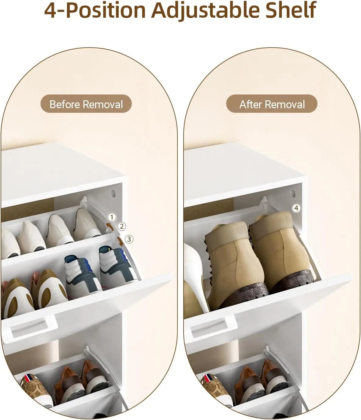Freestanding Shoe Storage Cabinet, with 2 or 3 Flip drawers