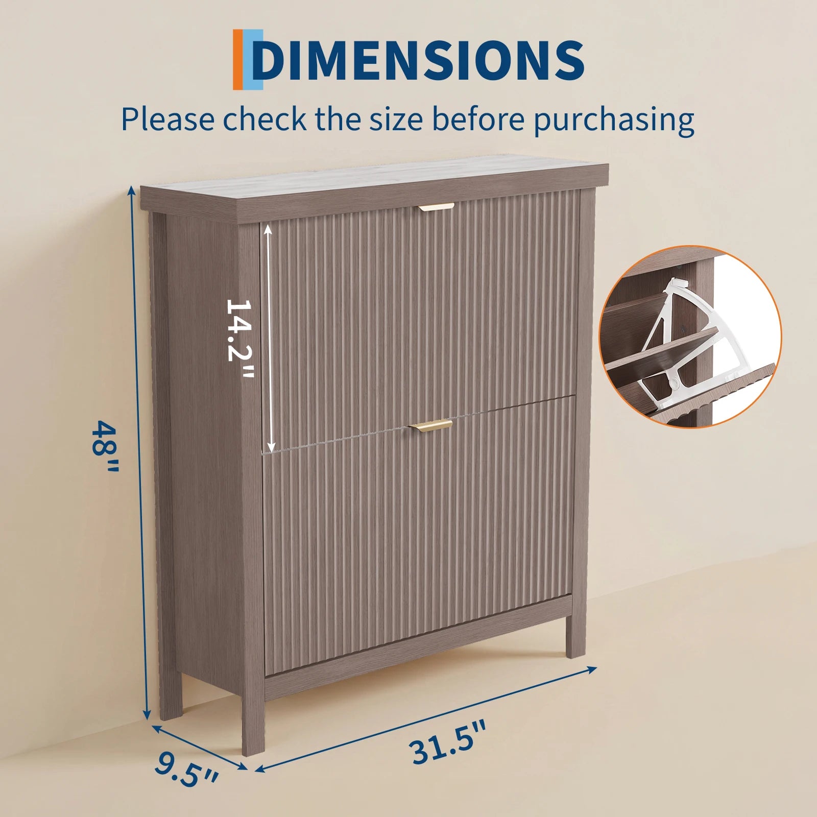 Fluted Shoe Cabinet with 2 Flip Drawers for Entryway,