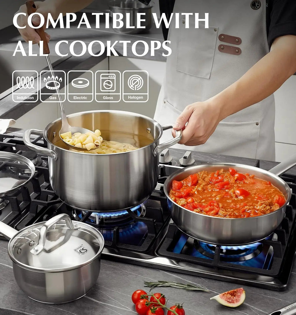 10 Piece Stainless Steel Pots and Pans Set,