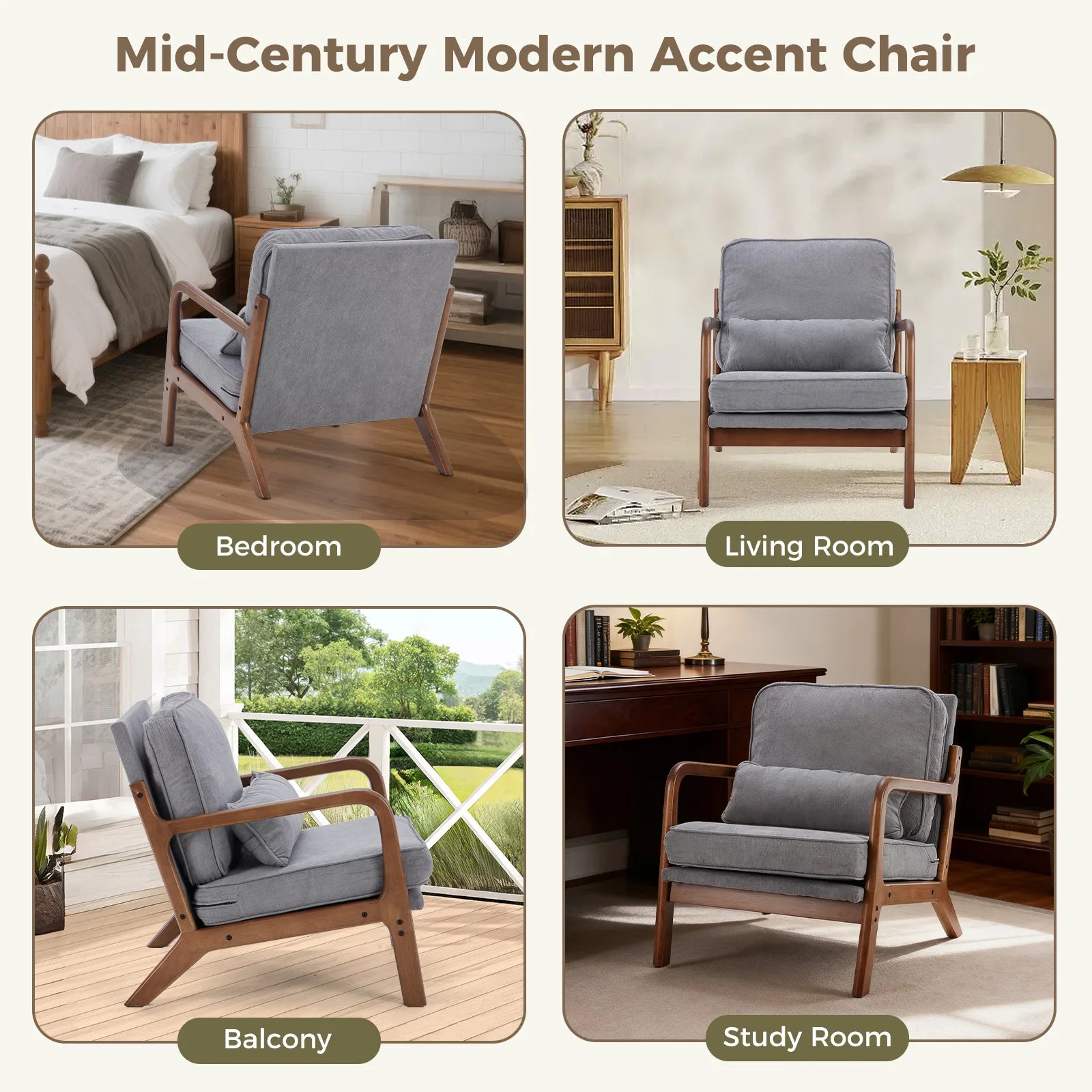 Mid Century Modern Chair Solid Wooden Frame