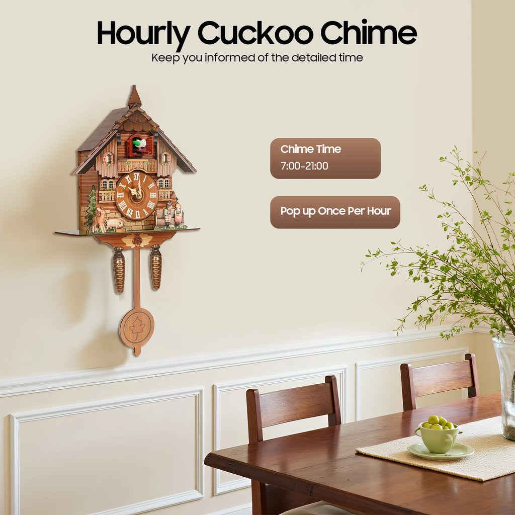 Vintage Cuckoo Wall Clock with Bird Chime,