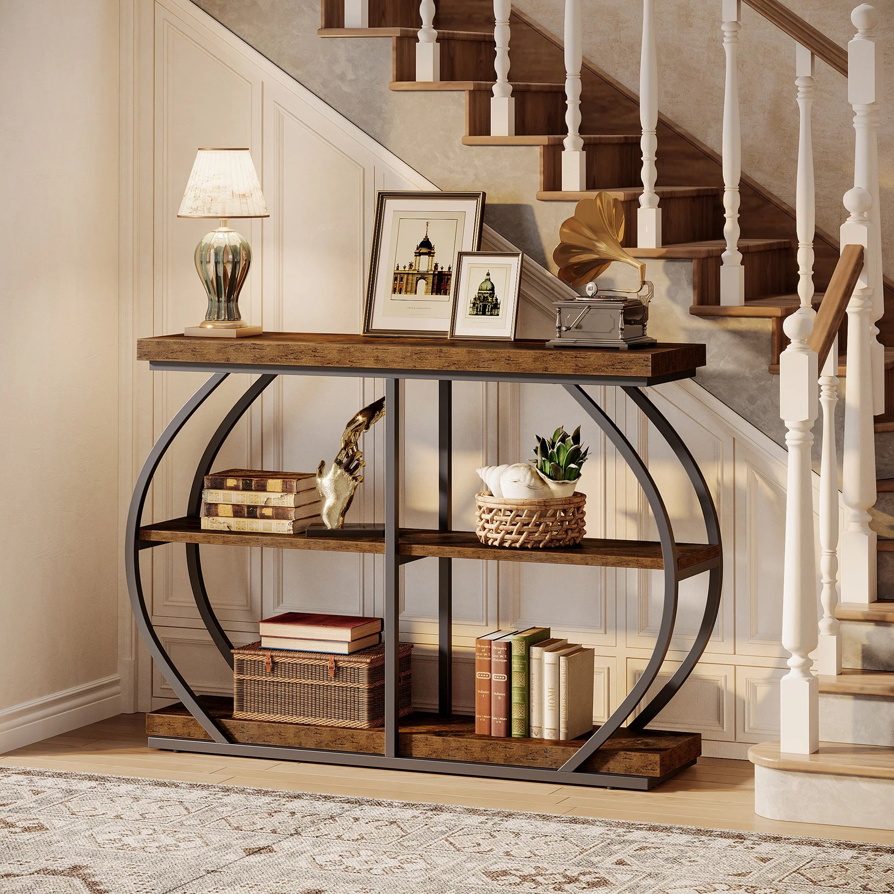 Industrial 3-Tier Arched metal Frame Console Table