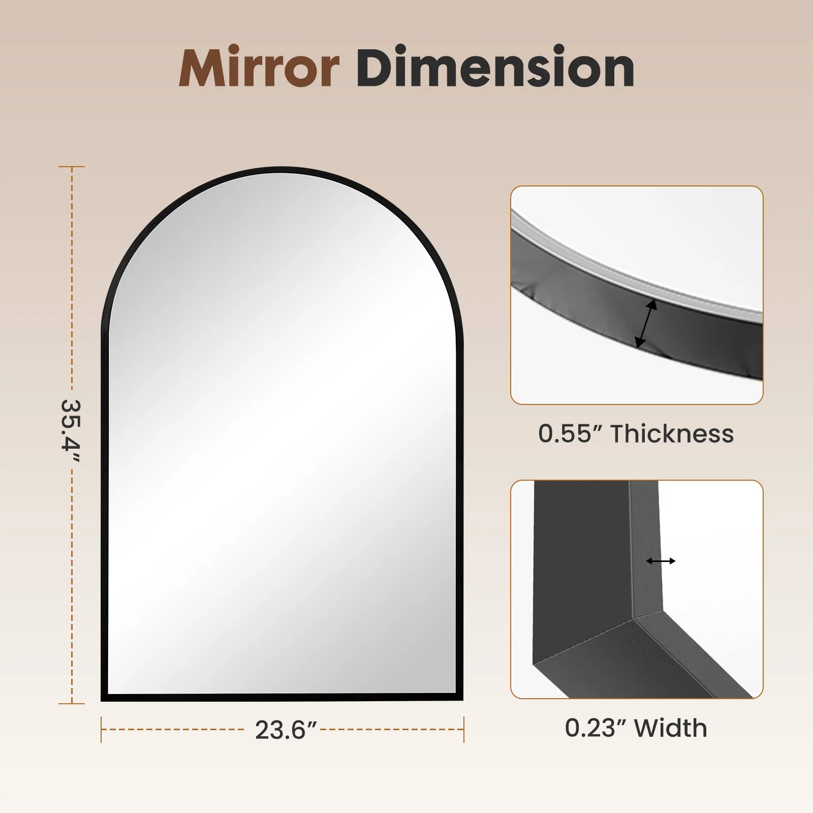 Arched Metal Framed Mirror for Wall