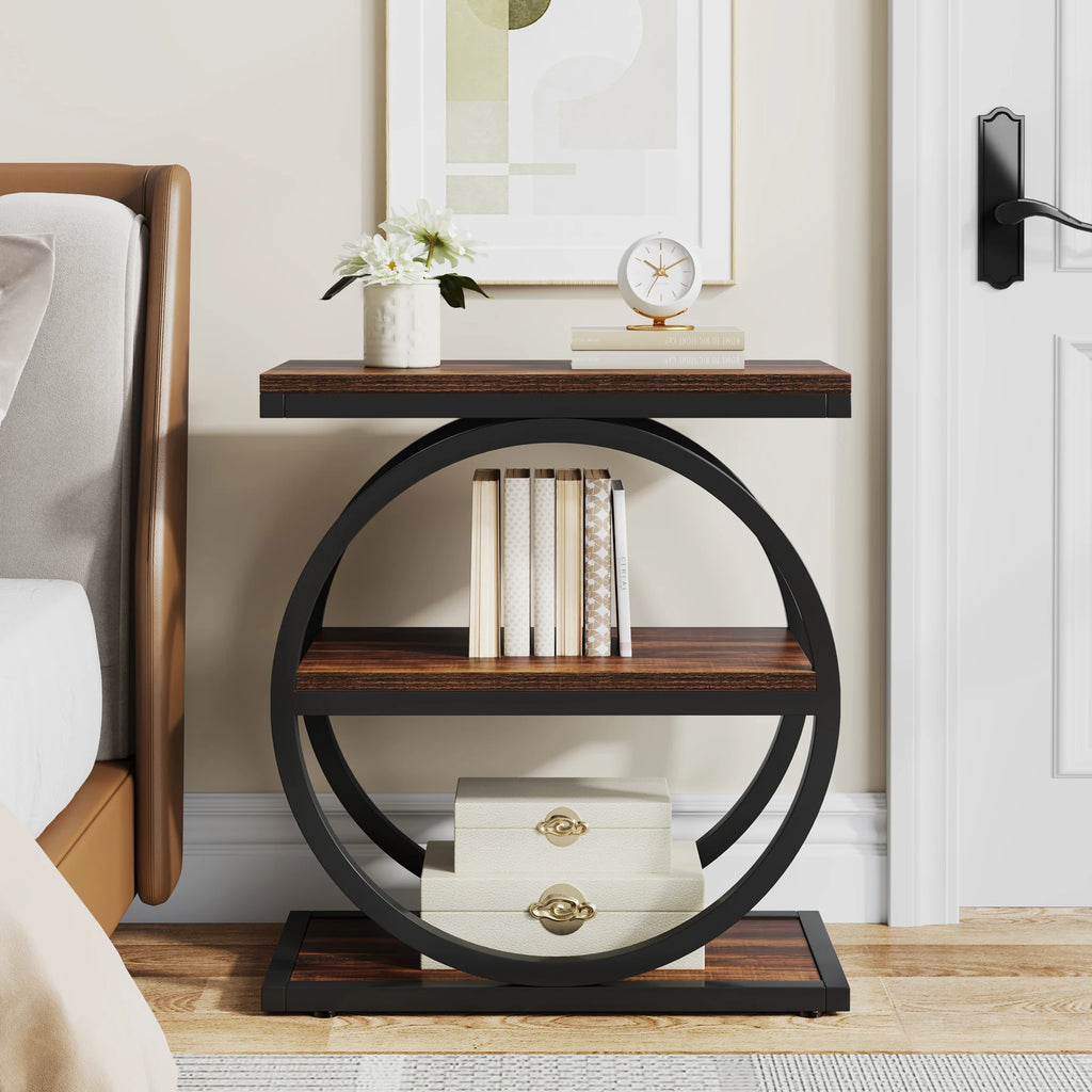 Industrial Metal and wooden Small Sofa Side Table