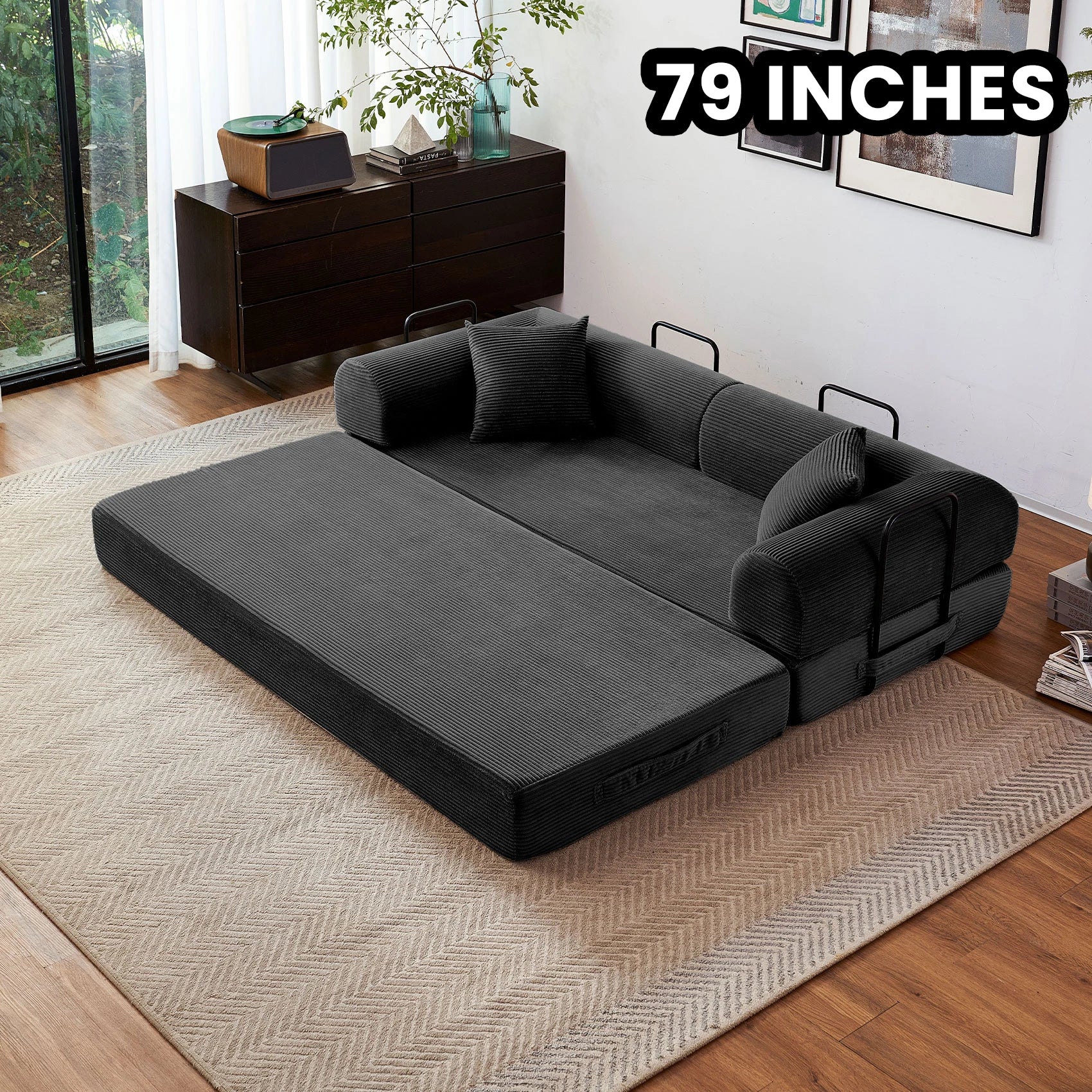79''  Foldable Convertible Futon Sleeper Sofa Bed