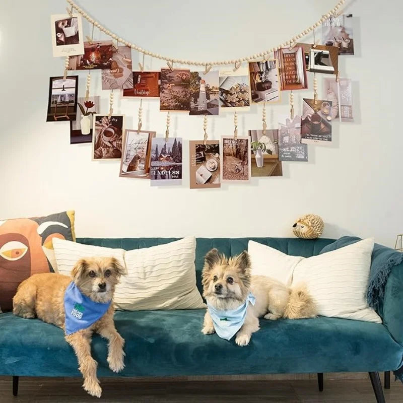 Hanging Photo Display Wooden Bead Garland