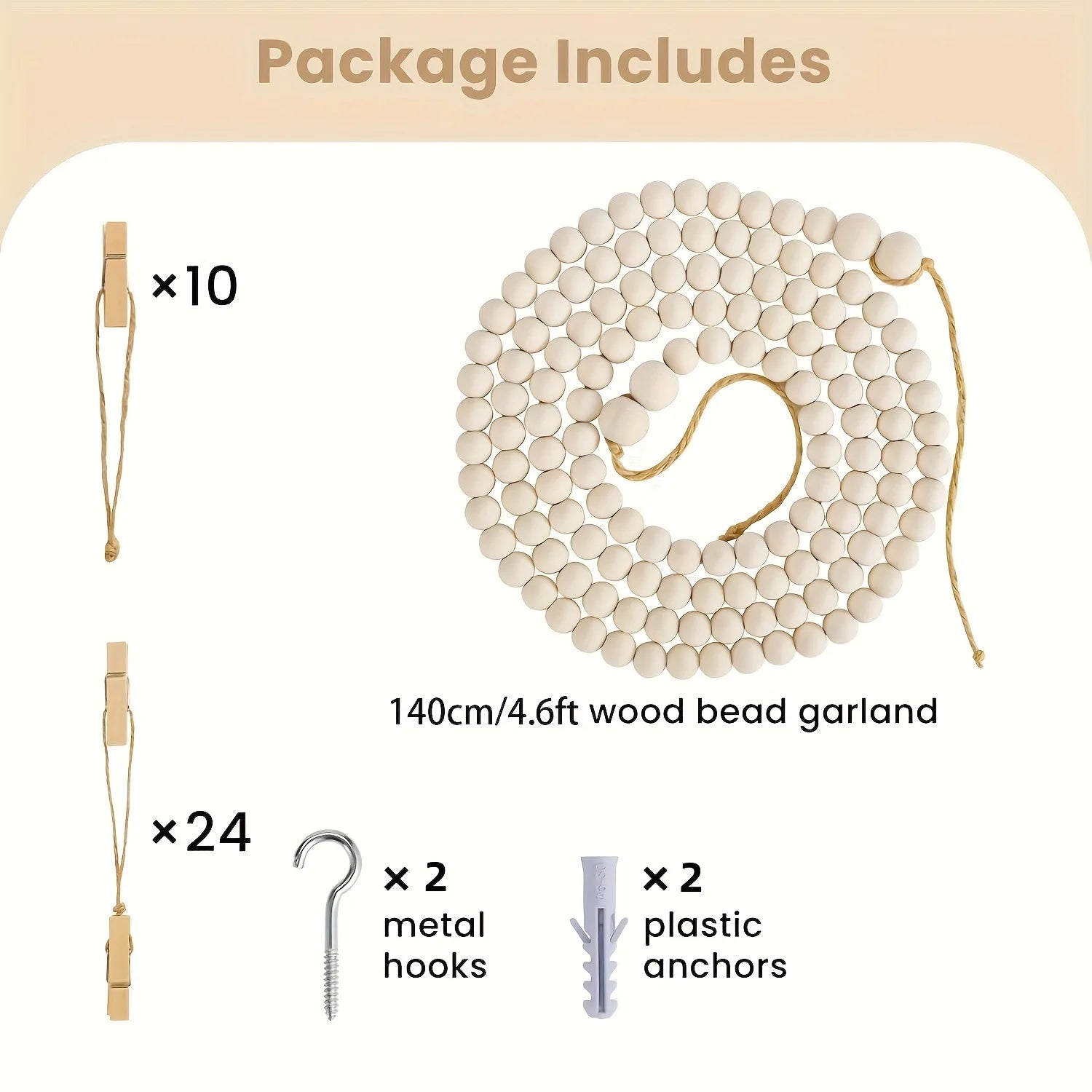 Hanging Photo Display Wooden Bead Garland