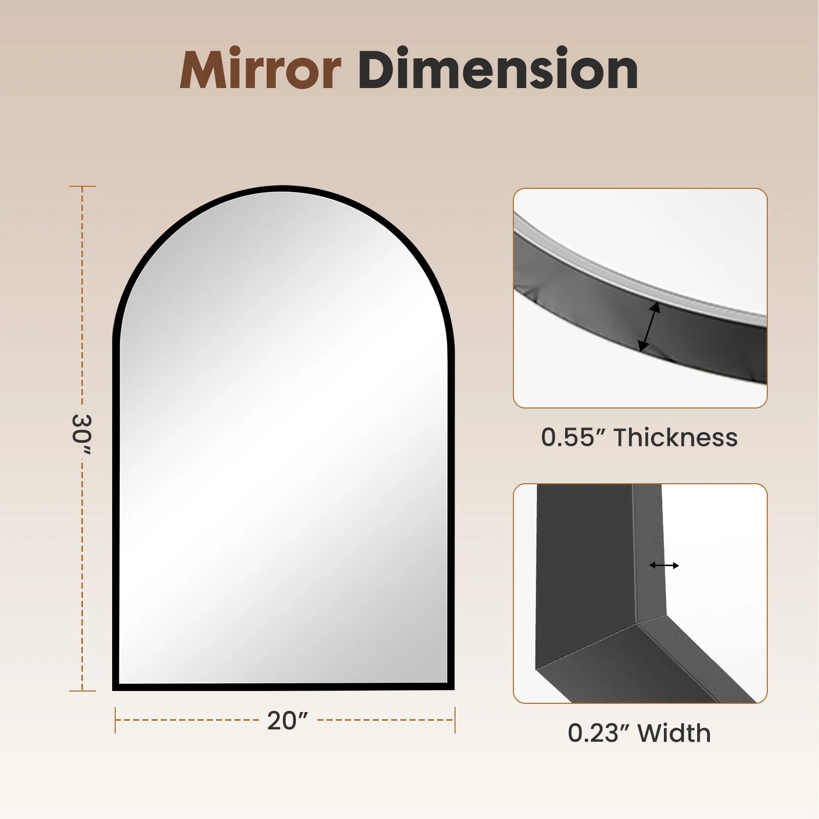 Arched Metal Framed Mirror for Wall