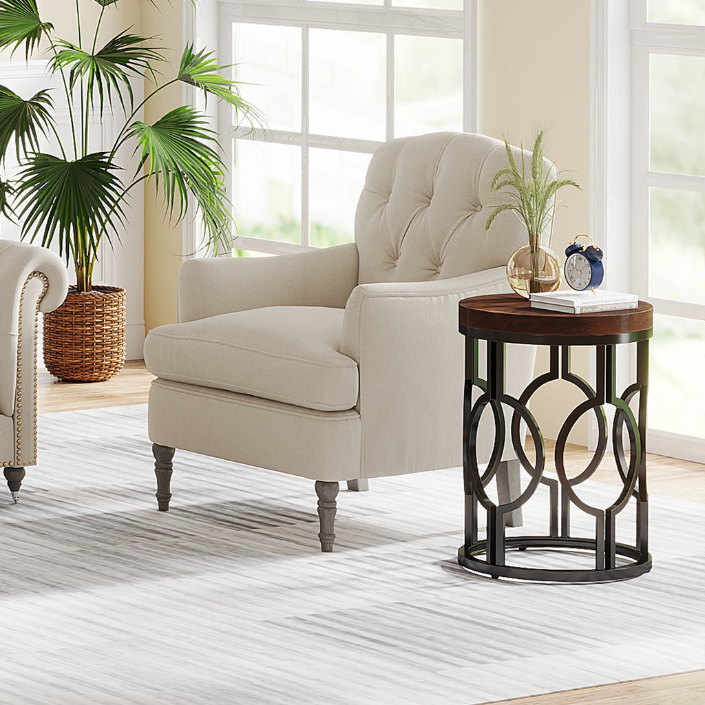 Industrial  Round Side Table with Metal Hollow Frame